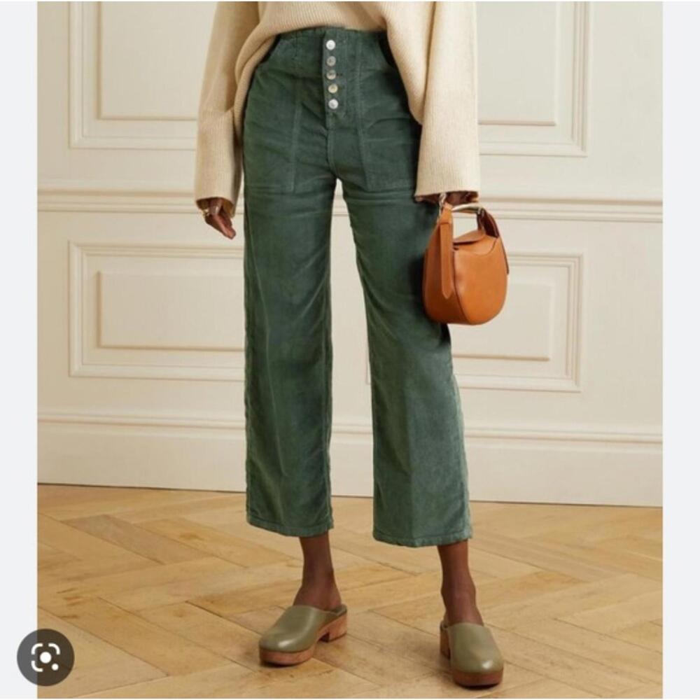 VERONICA BEARD green corduroy high rise straight leg pants sz 23